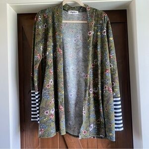 Haptics Boutique Olive Floral Black & White Striped Cardigan Size Small